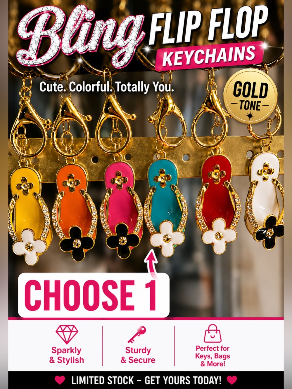 Gold-Tone Enamel Mini Flip Flop Keychain  Choose-1